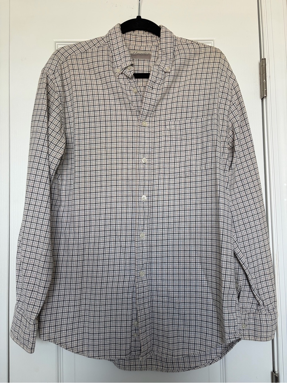 Fieldmaster White Navy Plaid Button-Down Shirt Tattersall Long Sleeve Mens S
